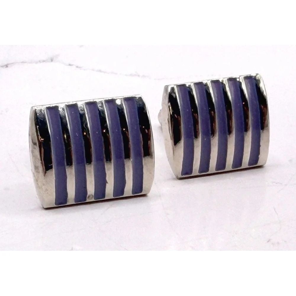 Silver Purple Bullet Back Cufflinks Vintage Style Men's Formal Jewelry‎